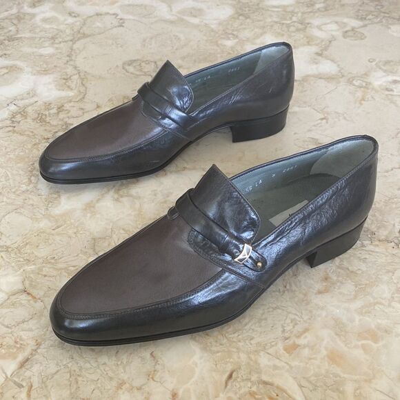 New!  Stemar Made in Italy Grey Leather Dress Loafers Vintage New Old Stock - Picture 2 of 13